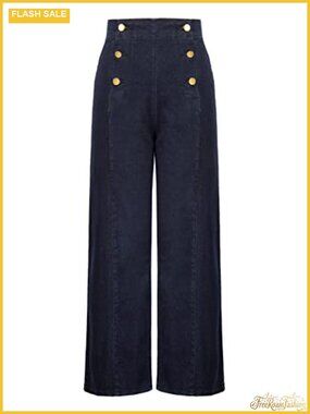 High Waisted Wide Leg Sailor Jeans with Pockets